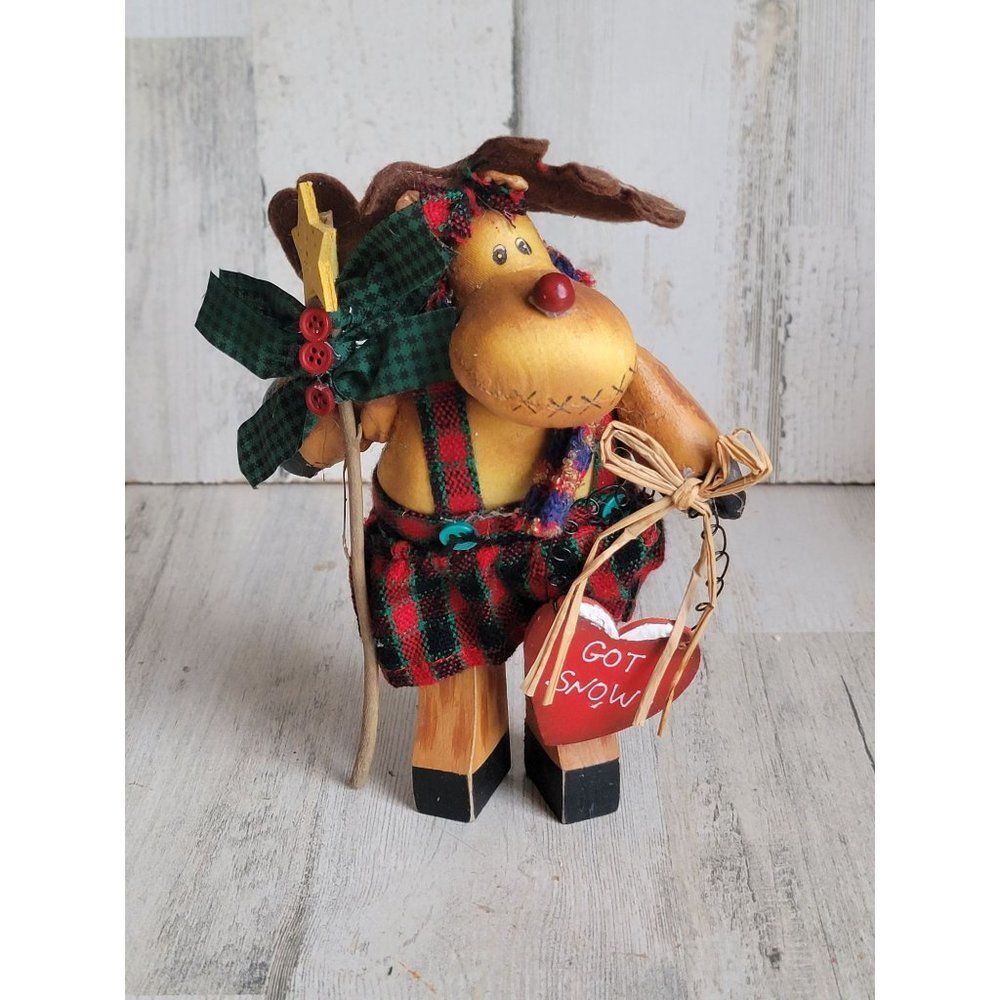Unique rustic reindeer staff star got snow? Xmas figure